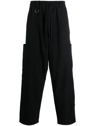 Yohji Yamamoto drawstring cotton track pants - men - Recycled Polyester/Polyamide/Wool/Viscose/Cotton/Recycled Polyester - L - Black