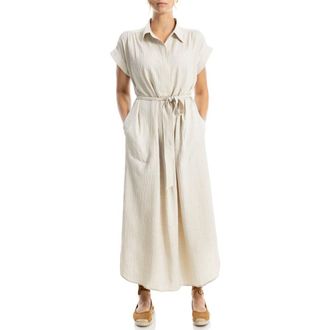 Max Studio Textured Short Sleeve Maxi Shirtdress in Heather Oatmeal at Nordstrom Rack, Size Large