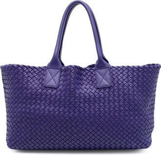 Bottega Veneta Pre-owned Womens Medium Lambskin Intreccio Cabat Tote - Purple Leather - One Size