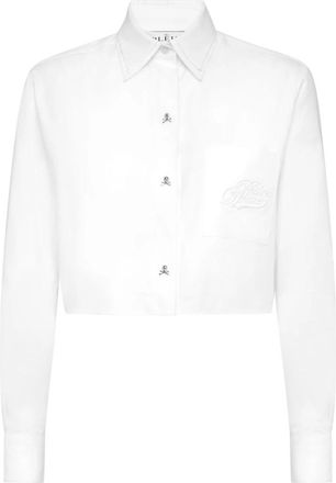 Philipp Plein Cropped Double Collar Shirt - Dames - Overhemden - Wit - M - Katoen - Overhemden