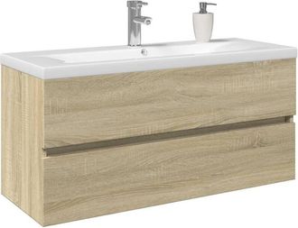 vidaXL Set De Muebles De Ba&ntilde;o 2 Pzas Cer&aacute;mica Y Madera De Ingenier&iacute;a Vidaxl