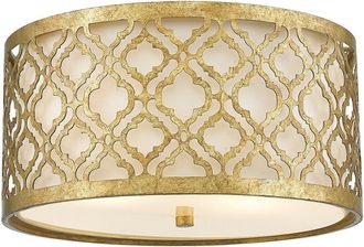 Loops 2 Bulb Flush Light Low Ceiling Distressed Gold LED E27 75W Bulb