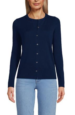 Lands End Fine Gauge Cotton Cardigan Sweater in Deep Sea Navy at Nordstrom, Size X-Large P