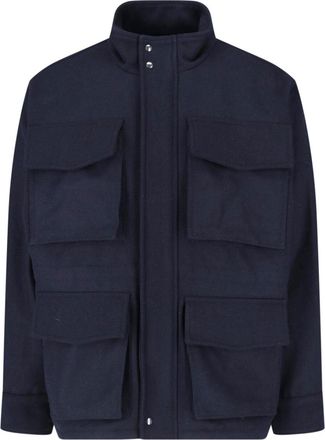 White Sand Blue Wool-Blend High Collar Jacket