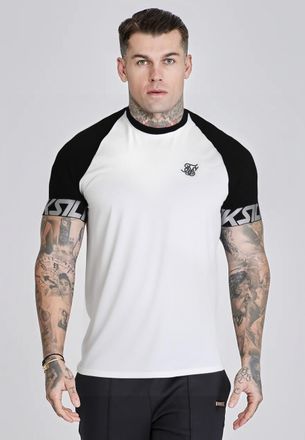 Siksilk para Hombres Blanca y Negra Raglan Tech Camiseta L