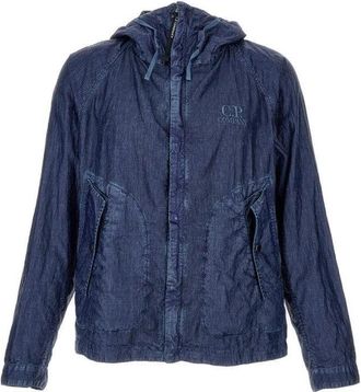 C.P. Company Textured Linen Jacket With Functional Hood And Built-In Glasses