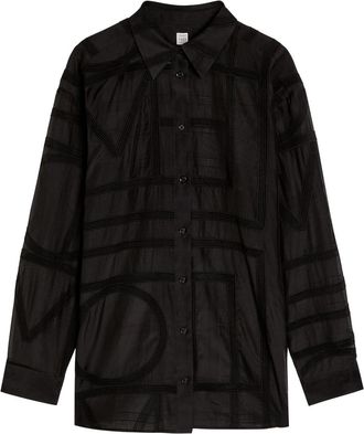 Toteme Logo Semi-sheer Cotton-blend Pyjama Shirt - Black - 32 (UK4 / Xxs)