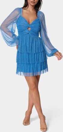 Bebe Lurex Crepe Tiered Minidress in Lite Blue at Nordstrom Rack, Size Medium