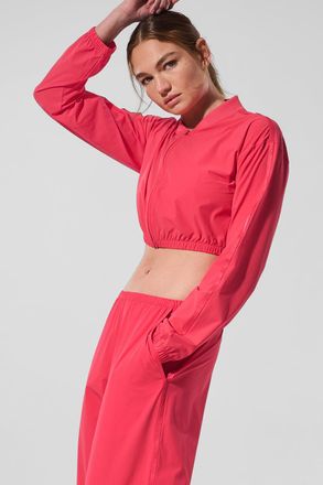 Alo | Cropped Breezy Full-Zip Cover Up Jacket in Candy Red, Size: Medium