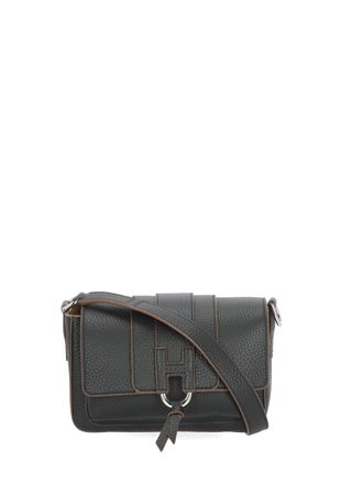 Hogan Structured Black Leather Flap Hogan Shoulder Bag
