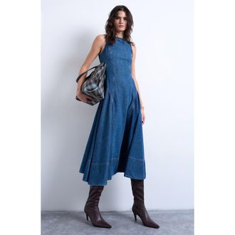 Topshop Sleeveless Denim Dress in Medium Blue at Nordstrom, Size 14 Us