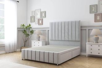 Sloomy California Plush Divan Base 2 Drawers -54 Headboard-12 Footboard in Silver | Size: Single