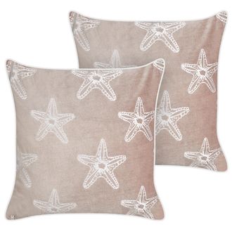 Beliani Beliani - Conjunto De 2 Cojines Terciopelo 45 X 45 Cm Cuadrados Marino Relleno Poli&eacute;ster Estrella De Mar Rosa Ceramium