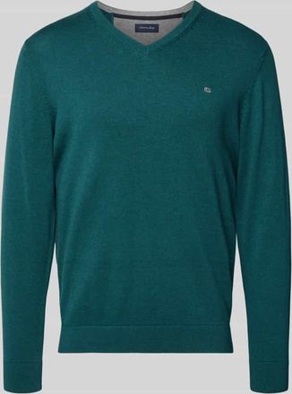 Christian Berg Strickpullover mit V-Ausschnitt in Metallic Gruen Melange, Größe 3XL