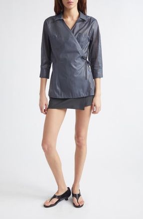 Paloma Wool Ricer Organic Cotton Blend Wrap Shirt in 135 - Navy at Nordstrom, Size X-Large