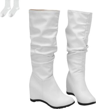 Generic Womens Knee-High Boots in A Leather Look with Wedge Heels, Casual Pull-On Boots with A Ruched Shaft, Comfortable Tall Boots for Everyday Wear, Autumn 