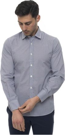 Canali Geometrische Fantasie Slim Fit Shirt - Heren - Casual Overhemden - Blauw - 3XL - Katoen - Overhemden