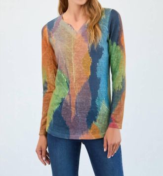 FDJ Long-Sleeve Notch Neck Top In Dark Mara