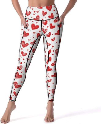 Generic Heart Print Leggings for Women with Pockets Yoga Pants Workout Sport Gym Pant Biker