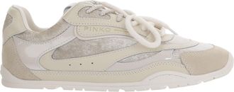 Pinko Beige Yulia Leather-Mesh Sneakers