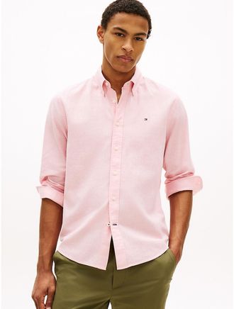 Tommy Hilfiger Mens Regular Fit Dyed Cotton-Linen Shirt - Pink - XXL
