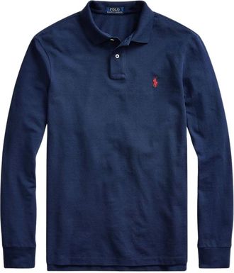 Polo Ralph Lauren Tops, Heren, Blauw, S, Leer, Custom Slim Long-Sleeve Polo