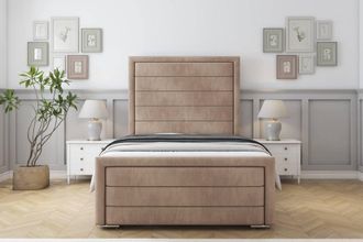 Sloomy Ashford Naples Frame-Mattress - 50 Upholstered Headboard in Light Brown | Size: Double