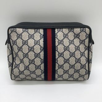 Gucci Navy Gg Supreme Clutch Bag Pouch (Pre-Owned)