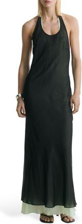 Mango Sheer Layered Halter Dress in Black at Nordstrom, Size 10