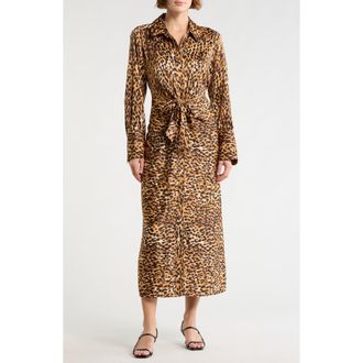 DKNY Cheetah Print Satin Dress in Cheetah Blur Whiskey at Nordstrom Rack, Size X-Small