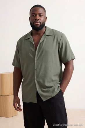 Trendyol MAN Heren Kaki Effen Kort Oversized Grote maten Overhemden