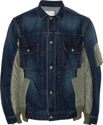 sacai patchwork denim jacket - men - Nylon/Cotton/Polyester - 2 - Blue