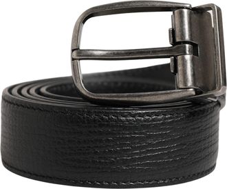 Dolce & Gabbana Men Black Classic Leather Metal Buckle Belt Calf