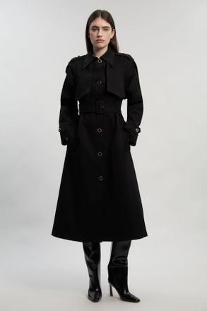 Karen Millen Womens Pleated Back Trench Coat - Black Cotton - Size 16 UK