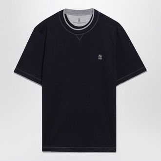 Brunello Cucinelli Brunello Cucinelli Navy Blue T Shirt With Faux Layering