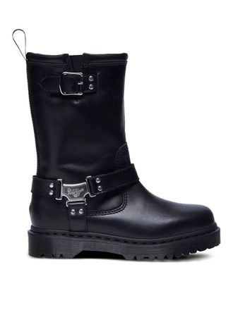 Dr. Martens Anistone Hi Biker Boots In Black Calf Leather
