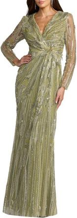 Mac Duggal Hand Embellished V-Neck Column Gown in Pistachio at Nordstrom, Size 14