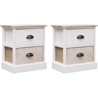 vidaXL Comodini 2pz Bianco e Naturale 38x28x45cm in Legno di Paulonia - Vidaxl