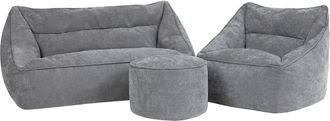 Icon Brand 3 pufs de chenilla: sofá, sillón y reposapiés redondo, gris