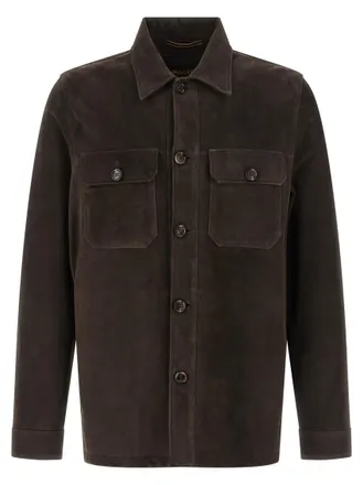 Moorer Brown Solid Shirt Collar Jacket