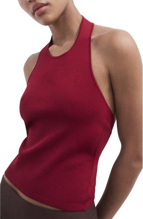 Mango Hoop Detail Rib Halter Top in Wine at Nordstrom, Size X-Small