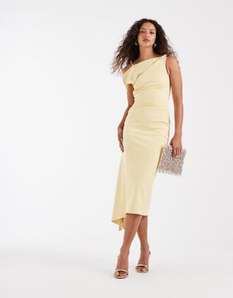 & Other Stories Vestito midi asimmetrico drappeggiato giallo