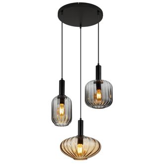 Netlighting Valletta Cluster Pendant Ceiling Light Matt Black Glass Shade 3x E27