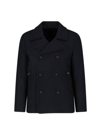 Diesel Grey Technical Wool Double-Breasted Peacoat