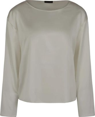 Emporio Armani Silk Top - Dames - Longsleeves - Wit - L - Leer - Tops