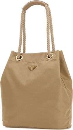 Prada Womens Mariner Bucket Bag Beige Fabric