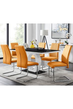 Furniturebox Giovani High Gloss & Glass Dining Table & 6 Lorenzo Chairs Set in Mustard