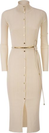 Elisabetta Franchi Openwork Knit Dress With Jewelled Belt