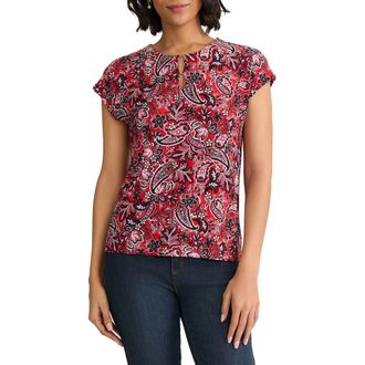 Jones New York Paisley Keyhole Crepe Knit Top in Rouge Multi at Nordstrom, Size X-Large