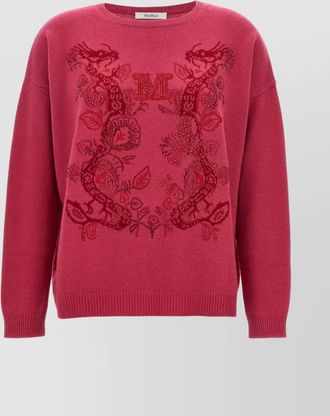 Max Mara dragon motif crew neck sweater with beaded embellishments